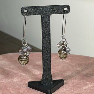 Silver Tone & Bead Dangle Earrings — Boho Chic Statement Jewelry